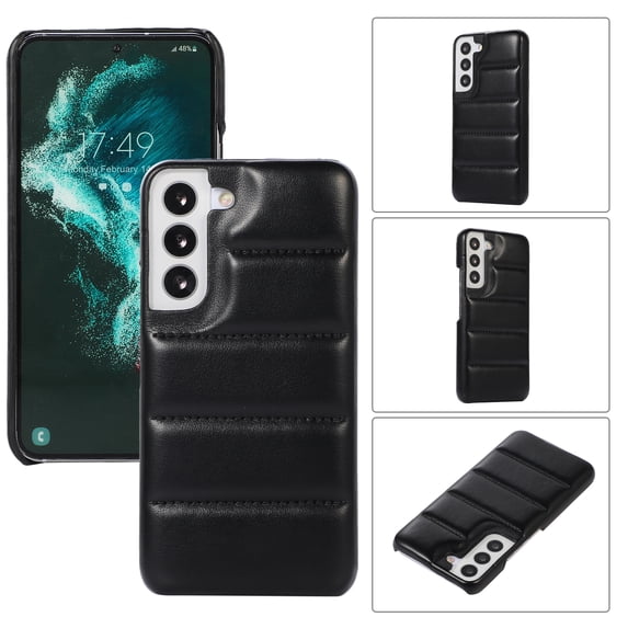 Allytech for Samsung Galaxy S23 Plus Slim Case, Stylish Solid Color PU Leather Puffer 3D Down Jacket Case for Women Men, Shockproof Anti-Scratch Rugged PC Back Case for Samsung Galaxy S23 Plus, Black
