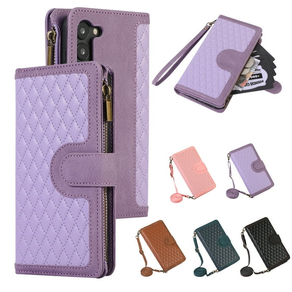Allytech Samsung Galaxy S23 Plus Wallet Case, Luxury PU Leather Stand Magnetic Clasp Cover with Wristlet & Shoulder Strap & Card Slots, Zipper Pocket Shockproof Anti-Fall Protective Case, Lavender
