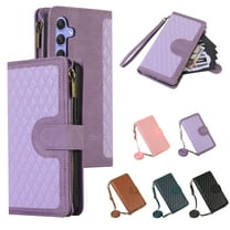 Allytech Samsung Galaxy S24 FE Wallet Case, Luxury PU Leather Stand Magnetic Clasp Cover with Wristlet & Shoulder Strap & Card Slots, Zipper Pocket Shockproof Anti-Fall Protective Case, Lavender