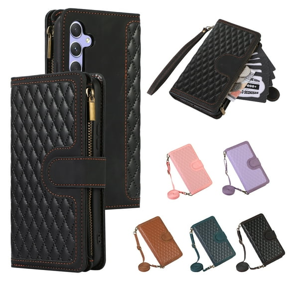 Allytech Samsung Galaxy S24 Plus Wallet Case, Luxury PU Leather Stand Magnetic Clasp Cover with Wristlet & Shoulder Strap & Card Slots, Zipper Pocket Shockproof Anti-Fall Protective Case, Black