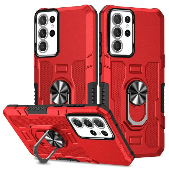 Allytech for Samsung Galaxy S24 Ultra 5G Phone Case 6.8 inch, Ring Holder Kickstand Anti-Fingerprint Non-slip Anti-Drop Heavy Duty Defender Rugged Case Cover for Samsung S24 Ultra Phone, Red