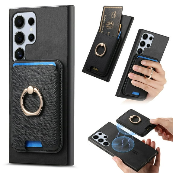 Allytech Samsung Galaxy S24 Ultra Case, Detachable Magnetic Wallet Case with Card Holder & Ring Stand, Support Car Mount, Premium PU Leather Shockproof Durable Protective Slim Case Cover - Black