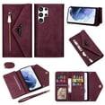 thumbnail image 1 of Allytech Samsung Galaxy S24 Ultra Case Wallet, PU Leather Shoulder Strap Hand Wrist Stand Feature Shockproof Protective Cards Slots Zipper Pocket Case Cover for Samsung Galaxy S24 Ultra, Winered, 1 of 10