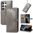 thumbnail image 1 of Allytech for Samsung Galaxy S24 Ultra Wallet Case, Luxury PU Leather with Embossed Pattern, Magnetic Clasp Kickstand Card Cash Slots Shockproof Slim Flip Case with Hand Strap for Women Men - Gray, 1 of 6