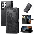thumbnail image 1 of Allytech for Samsung Galaxy S24 Ultra Wallet Case, Luxury PU Leather with Embossed Pattern, Magnetic Clasp Kickstand Card Cash Slots Shockproof Slim Flip Case with Hand Strap for Women Men - Black, 1 of 6