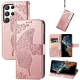 thumbnail image 1 of Allytech Samsung Galaxy S25 Ultra Flip Wallet Case, Luxury PU Leather [Butterfly & Flower Embossed] Magnetic Clasp Stand Case Built-in Card Slots & Cash Pocket, Shockproof Wrist Strap Case, Rosegold, 1 of 10