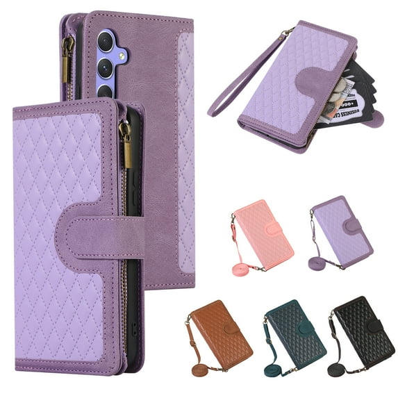 Allytech Samsung Galaxy S25 Wallet Case, Luxury PU Leather Stand Magnetic Clasp Cover with Wristlet & Shoulder Strap & Card Slots, Zipper Pocket Shockproof Anti-Fall Protective Case, Lavender