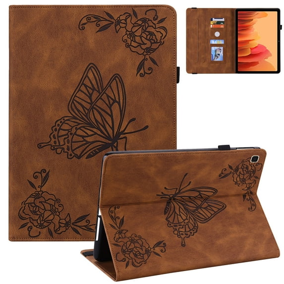 Allytech Samsung Galaxy Tab A7 10.4" Case SM-T500 T505, PU Leather Butterfly Embossed Folio Stand Shockproof Full Protection TPU Back Cover Case for Samsung Galaxy Tab A7 10.4" 2020,Brown