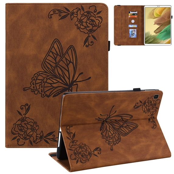 Allytech Samsung Galaxy Tab A7 Lite 8.7" Case Model SM-T220 T225, Premium PU Leather Slim Fit Butterfly Embossed Lightweight Shockproof Protective Case for Samsung Galaxy Tab A7 Lite 8.7, Brown