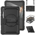 thumbnail image 1 of Allytech Samsung Galaxy Tab S8 Ultra Case 14.6" with Screen Protector, Detachable Shoulder Strap Rotating Kickstand Rugged Military Shockproof Full Body Protection Build-in Pen Holder - Black, 1 of 6