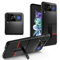 thumbnail image 1 of Allytech for Samsung Galaxy Z Flip 3 5G Case with Built-in Magnetic Kickstand, Luxury Carbon Fiber Texture Hard PC Bumper Shockproof Protective Case for Galaxy Z Flip3 2021, Red, 1 of 6