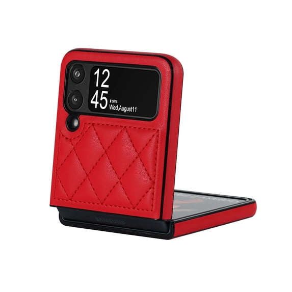 Allytech Samsung Galaxy Z Flip 3 (6.7" 2021 Release)( Cover, Luxury Fashion Leather Texture Case Shockproof Anti-drop Anti-fingerprint Elegant Case for Girls & Women For Samsung Galaxy Z Flip 3, Red