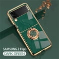 thumbnail image 1 of Allytech for Samsung Galaxy Z Flip 3 Phone Case, Ring Holder Electroplated Plating Silicone Edge 360 Rotation Kickstand Slim Soft Flexible TPU Protective Case Cover for Samsung Flip 3 5G, Darkgreen, 1 of 12