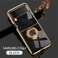 thumbnail image 1 of Allytech for Samsung Galaxy Z Flip 3 Phone Case, Ring Holder Electroplated Plating Silicone Edge 360 Rotation Kickstand Slim Soft Flexible TPU Protective Case Cover for Samsung Flip 3 5G, Black, 1 of 12
