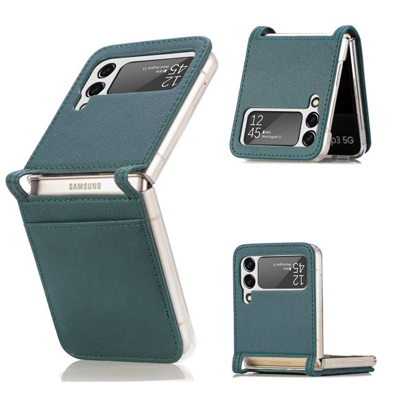 Allytech for Samsung Galaxy Z Flip 4 Case 2022, Business Style Premium Leather Galaxy Z Flip 4 Wallet Case with Back Card Slots for Women Men Protective Case for Galaxy Z Flip4 5G, Darkgreen