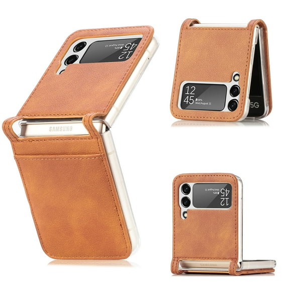 Allytech for Samsung Galaxy Z Flip 4 Case 2022, Business Style Premium Leather Galaxy Z Flip 4 Wallet Case with Back Card Slots for Women Men Protective Case for Galaxy Z Flip4 5G, Yellow