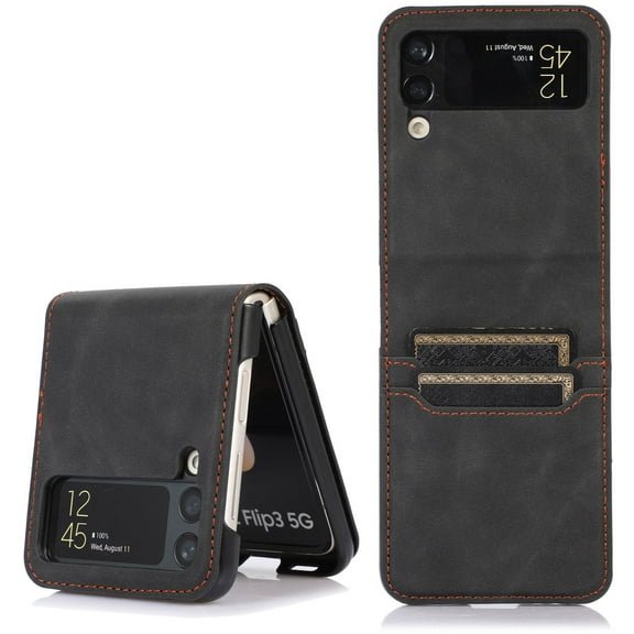 Allytech for Samsung Galaxy Z Flip 4 Folding Wallet Case, Premium PU Leather Case with Card Slot Shockproof Protective Case for Samsung Z Flip 4 6.7" 5G 2022 Women Men, Black