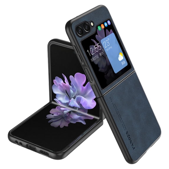 Allytech Samsung Galaxy Z Flip3 Case, Slim Lightweight Luxury PU Leather Skin-Friendly Case, Shockproof Dustproof Anti-Fingerprint Screen Lens Protection Cover for Samsung Galaxy Z Flip3 - Navyblue