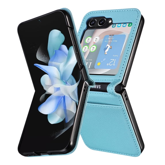 Allytech for Samsung Galaxy Z Flip5 Case, Z Flip5 Wallet Cover, Slim PU Leather Shockproof Protective Cards Holder Wallet Case Cover for Samsung Galaxy Z Flip5 5G - Skyblue