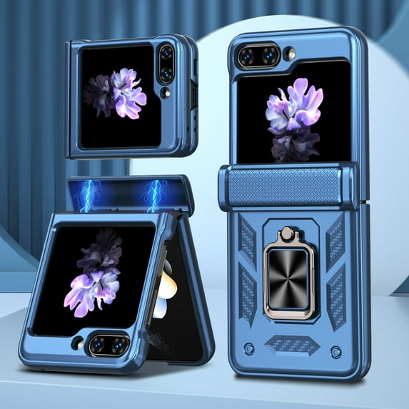 Allytech for Samsung Galaxy Z Flip5 Case, Z Flip 5 Cover Case, Rugged Protective Shockproof Ring Hodlder Stand Hinge Protection Compatible Car Mount Phone Case for Galaxy Z Flip 5 - Blue