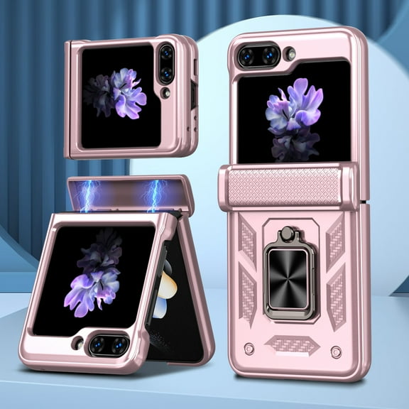 Allytech for Samsung Galaxy Z Flip5 Case, Z Flip 5 Cover Case, Rugged Protective Shockproof Ring Hodlder Stand Hinge Protection Compatible Car Mount Phone Case for Galaxy Z Flip 5 - Rosegold