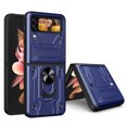 thumbnail image 1 of Allytech Samsung Galaxy Z Flip6 Rugged Case with Slide Camera Lens Cover, Ring Kickstand Detachable Card Holder Magnetic Car Mount Hybrid PC Shockproof Case for Samsung Galaxy Z Flip6 - Blue, 1 of 8