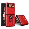 thumbnail image 1 of Allytech Samsung Galaxy Z Flip6 Rugged Case with Slide Camera Lens Cover, Ring Kickstand Detachable Card Holder Magnetic Car Mount Hybrid PC Shockproof Case for Samsung Galaxy Z Flip6 - Red, 1 of 7