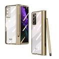 thumbnail image 1 of Allytech for Samsung Galaxy Z Fold 2 5G Case with S Pen Holder, Hard PC + Soft TPU Clear Crystal Transparent Shockproof Plating Cover Case with Tempered Film & Pen for Galaxy Z Fold 2 7.6", Gold, 1 of 6