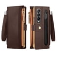 thumbnail image 1 of Allytech for Samsung Galaxy Z Fold 4 Case 5G 2022, [S Pen Holder][Screen Protector][RFID Blocking] Zipper Card Pocket Shockproof Wrist Strap Hand Strap Magnetic Flip Case for Samsung Z Fold4, Coffee, 1 of 9