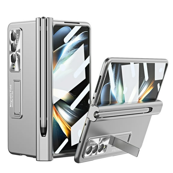 Allytech for Samsung Galaxy Z Fold 4 Case with S Pen Holder, [Come with S Pen Fold Edition] Drop Proof Kickstand All-inclusive Plating Folding Phone Case Cover for Samsung Z Fold 4 5G 2022, Silver