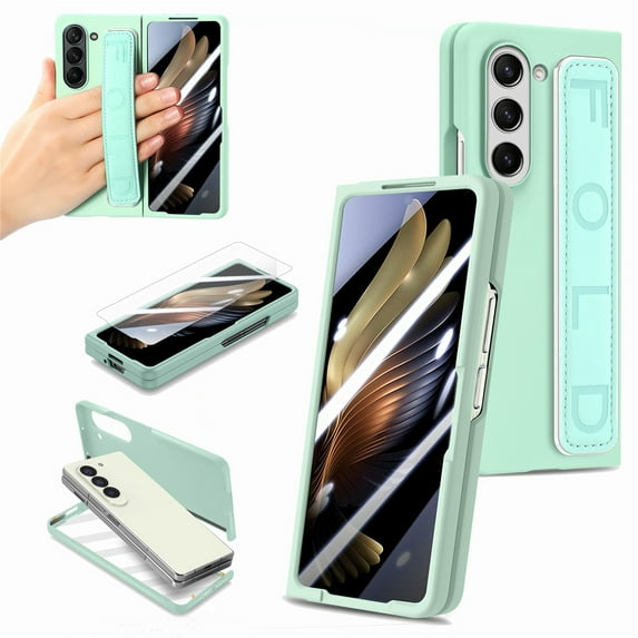 Allytech for Samsung Galaxy Z Fold 5 Case with Build-in Screen Protector, Full Body Shockproof Wristband Slim Fit Lightweight Phone Case for Samsung Galaxy Z Fold5 - Mint