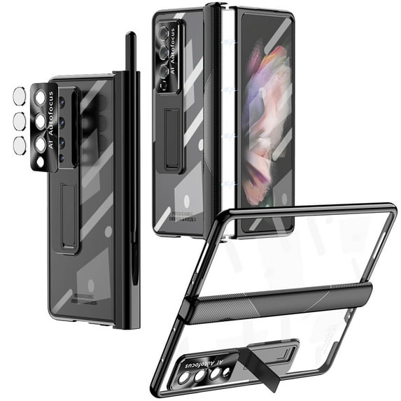 Allytech for Samsung Galaxy Z Fold 5 Case with S Pen & S Pen Holder & Screen Protector & Camera Lens Protector & Hinge Protection,Shockproof Rugged Full Body Protective Clear Plating Cover Case,Black