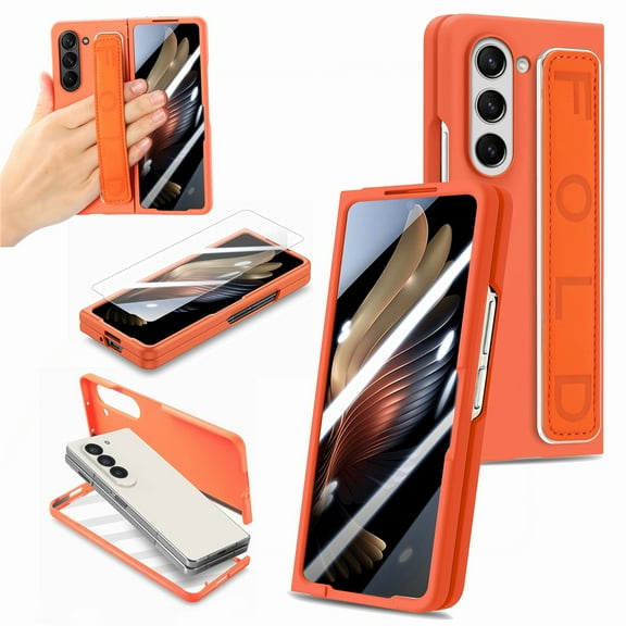 Allytech for Samsung Galaxy Z Fold 7 Case with Build-in Screen Protector, Full Body Shockproof Wristband Slim Fit Lightweight Phone Case for Samsung Galaxy Z Fold7 - Orange