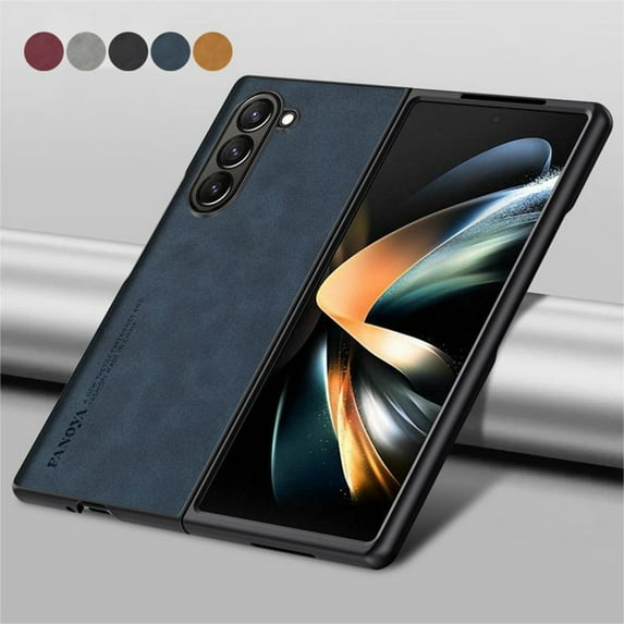 Allytech Samsung Galaxy Z Fold3 Case, Slim Lightweight Luxury PU Leather Skin-Friendly Case, Shockproof Dustproof Anti-Fingerprint Screen Lens Protection Cover for Samsung Galaxy Z Fold3 - Navyblue