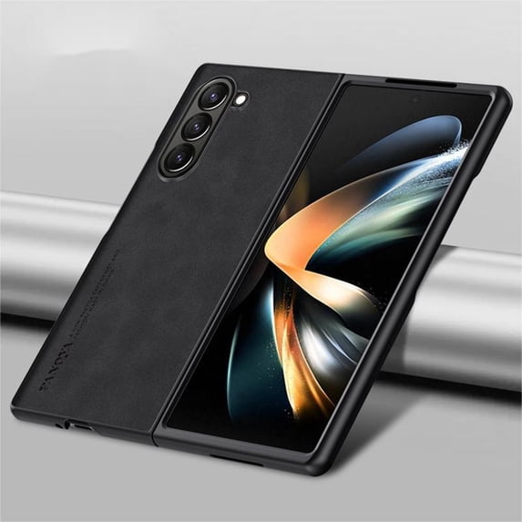 Allytech Samsung Galaxy Z Fold3 Case, Slim Lightweight Luxury PU Leather Skin-Friendly Case, Shockproof Dustproof Anti-Fingerprint Screen Lens Protection Cover for Samsung Galaxy Z Fold3 - Black