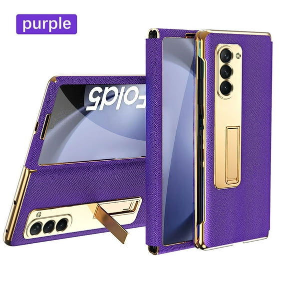 Allytech for Samsung Galaxy Z Fold3 Case, With HD Clear Tempered Glass Metal Kickstand Feature Shockproof Drop Protection Phone Case Cover for Samsung Galaxy Z Fold3 - Purple