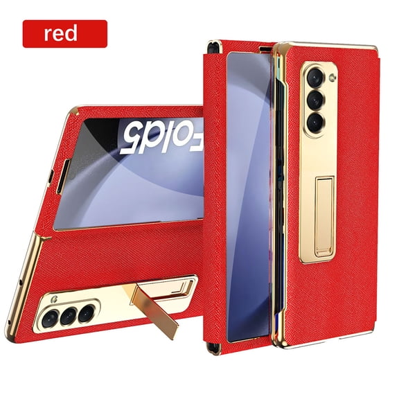 Allytech for Samsung Galaxy Z Fold3 Case, With HD Clear Tempered Glass Metal Kickstand Feature Shockproof Drop Protection Phone Case Cover for Samsung Galaxy Z Fold3 - Red