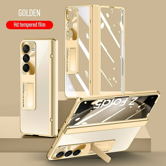 Allytech for Samsung Galaxy Z Fold5 Case with HD Clear Screen Protector, Hinge Protection Kickstand Anti-Scratch Bumper Shockproof Phone Case for Samsung Galaxy Z Fold5 - Gold