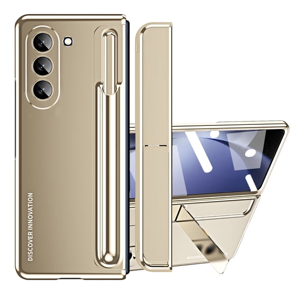 Allytech for Samsung Galaxy Z Fold5 Case with Screen Protector & Pencil, Full Body Shockproof Hard PC Slim Fit Drop Proof Phone Case Cover for Samsung Galaxy Z Fold 5 5G - Gold