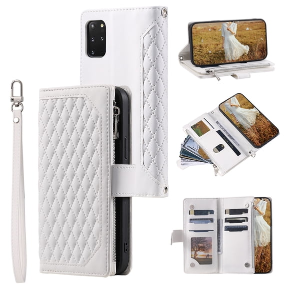 Allytech for Samsung Note 10 Plus, Premium Folio PU Leather Zipper Wallet Card Slots Crossbody with Shoulder/Wrist Strap Magnetic Flip Holder Phone Cover For Samsung Galaxy Note 10 Plus,
White