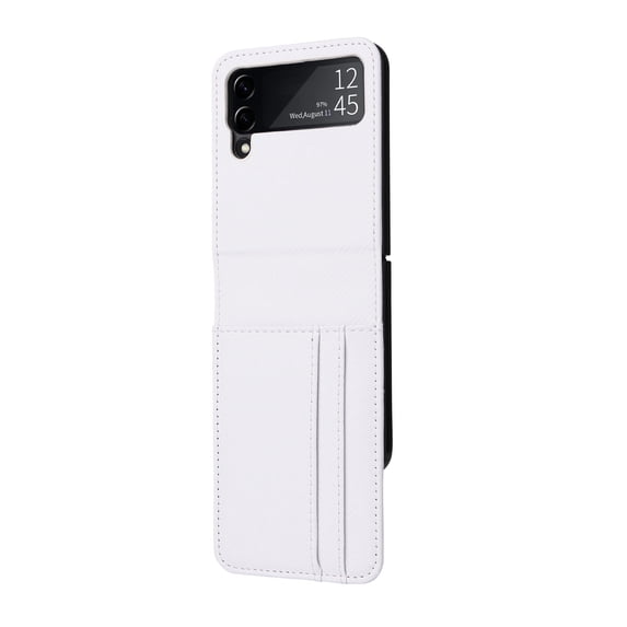 Allytech for Samsung Z Flip 3 Case, Drop Proof PU Leather + Hard PC Anti-Scratch Business Simple Fashion Women Men Phone Case Cover with Card Holder for Samsung Galaxy Z Flip 3 5G 2021 6.7", White