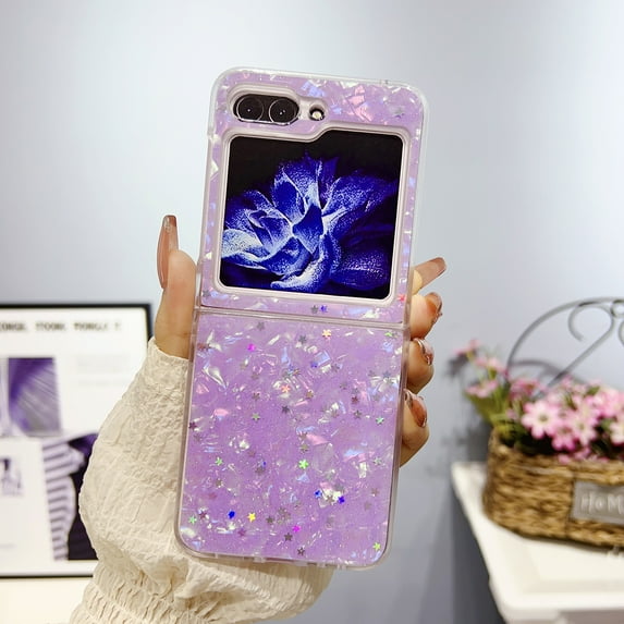 Allytech Samsung Z Flip 5 Case 2023, Galaxy Z Flip 5 Cover, Glitter Pearl Design TPU Back Cover Anti-Scratch Drop Proof Protective Case for Samsung Galaxy Z Flip 5 - Purple