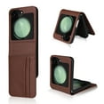 thumbnail image 1 of Allytech for Samsung Z Flip 6 Case, Drop Proof PU Leather + Hard PC Anti-Scratch Business Simple Fashion Women Men Phone Case Cover with Card Holder for Samsung Galaxy Z Flip 6 5G, Brown, 1 of 9