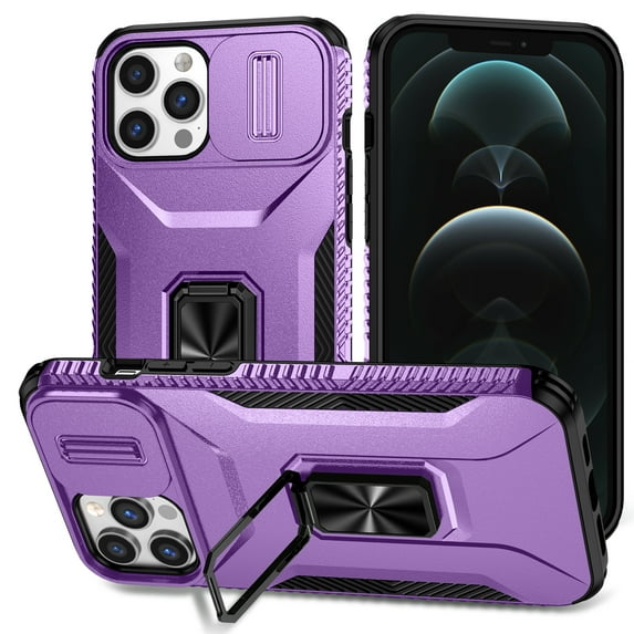 Allytech Shockproof Back Case for Apple iPhone 13 Pro Max, Military Grade Protective With Ring Holder Stand Compatible with Car Mount Anti-slip Hybrid Rugged Bumper Phone Cover for Men Boys -Purple