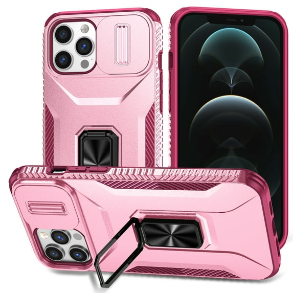 Allytech Shockproof Back Case for Apple iPhone 13 Pro Max, Military Grade Protective With Ring Holder Stand Compatible with Car Mount Anti-slip Hybrid Rugged Bumper Phone Cover for Men Boys -Pink