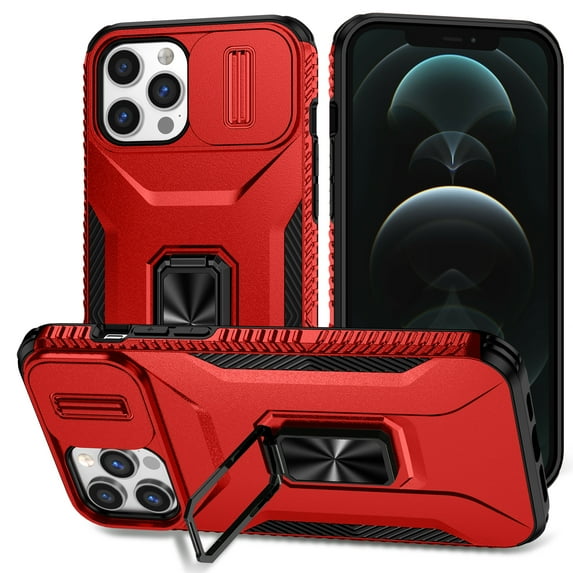 Allytech Shockproof Back Case for Apple iPhone 13 Pro Max, Military Grade Protective With Ring Holder Stand Compatible with Car Mount Anti-slip Hybrid Rugged Bumper Phone Cover for Men Boys -Red