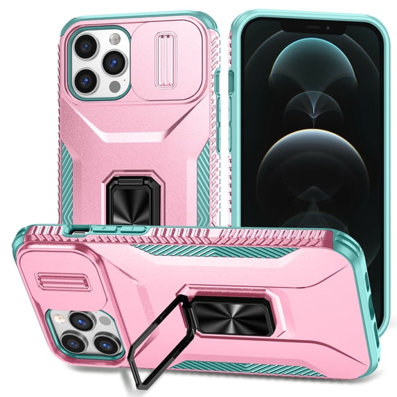 Allytech Shockproof Back Case for Apple iPhone 13 Pro, Military Grade Protective With Ring Holder Stand Compatible with Car Mount Anti-slip Hybrid Rugged Bumper Phone Cover for Men Boys -Rosegold