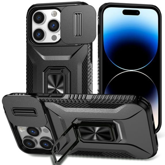 Allytech Shockproof Back Case for Apple iPhone 14 Pro Max, Military Grade Protective With Ring Holder Stand Compatible with Car Mount Anti-slip Hybrid Rugged Bumper Phone Cover for Men Boys -Black