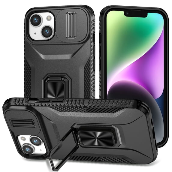 Allytech Shockproof Back Case for Apple iPhone 15, Military Grade Protective With Ring Holder Stand Compatible with Car Mount Anti-slip Hybrid Rugged Bumper Phone Cover for Men Boys -Black