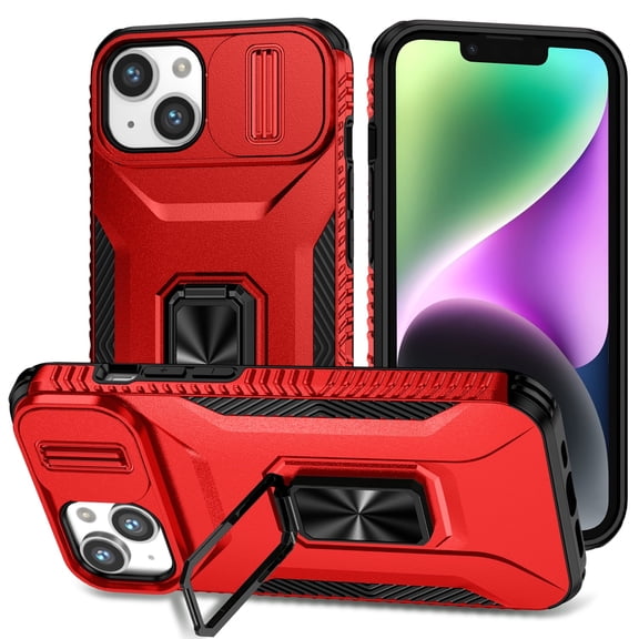 Allytech Shockproof Back Case for Apple iPhone 15, Military Grade Protective With Ring Holder Stand Compatible with Car Mount Anti-slip Hybrid Rugged Bumper Phone Cover for Men Boys -Red